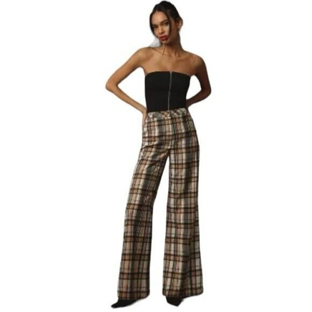 Anthropologie Black and Plaid Wide Leg Pants